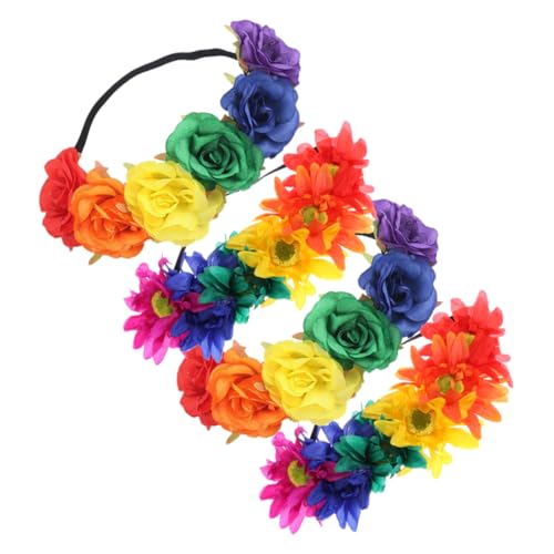 Housoutil 4 Stück Hawaiianisches Luau-blumen-stirnband Lgbt-stirnband Blumenhaarkranz Hawaii-leis-stirnband Hochzeits-haargirlande Gay-pride-kopfbedeckung Brautjungfer Stoff Kleid Böhmen von Housoutil