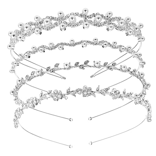 Housoutil 4 Stück Krone hochzeitshaar schmuck wedding hair accessories Blumenstirnbänder hochzeit strass tiara haarschmuck Haarband Hochzeit Stirnband Perlenstirnband Clip von Housoutil