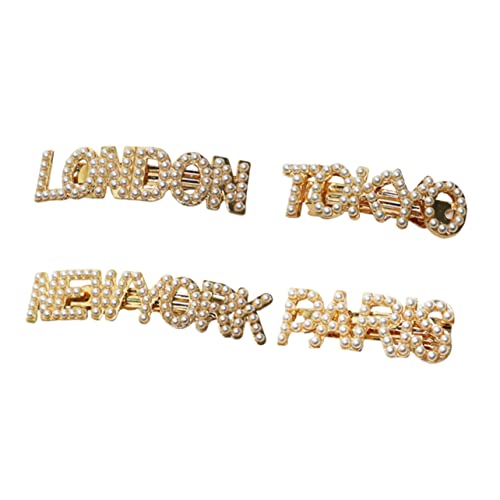 Housoutil 4 Stück Perlenclip Haarschmuck Für Damenclips Künstliche Perle Elegante Haarnadel Stadt Name Haarspange Gilrs Strass-haarspange Haarklammer Mädchen Federbügel Weihnachten Fräulein von Housoutil