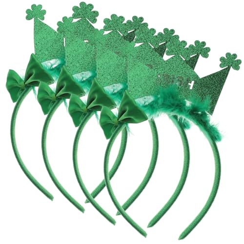 Housoutil 4 Stück Stirnband Kobold Kostüm Damen St. Patricks Day Partyhut Grünes Kleeblatt-stirnband Klee Kostüm Frauen Lustiger Party-kopfschmuck Klee Stirnband Krone Grüßer Irland von Housoutil