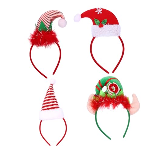 Housoutil 4 Stück Weihnachtsmütze Stirnband Weihnachtself-stirnband Mädchen Stirnbänder Haarschmuck Kinder Dekor Rentier Zubehör Abs Niedlich Leistungsrequisiten Damen Stoff von Housoutil