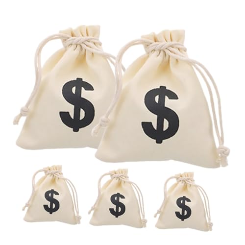 Housoutil 5 Stück Tasche mit Dollarzeichen Kasse Geldbeutel Hochzeit Münzgeldsäcke Taschen große Geldtasche durchsichtige Goodie-Bags Geldbank klare Geldbörse Schokoladengeld Segeltuch Beige von Housoutil