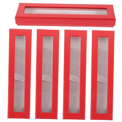 Housoutil 5Er-Packung Schreibwaren-Box Storage Boxes aufbwahrungs-Box Stiftkoffer Transparente Box Stationery Organizer Kugelschreiber Stiftetui aus Papier Stiftbehälter Stifthalter rot von Housoutil