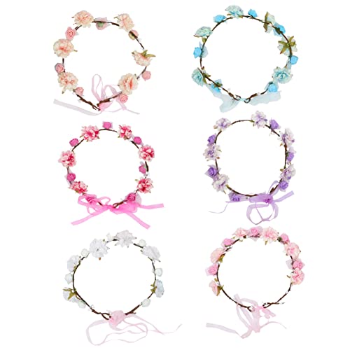 Housoutil 6St Kranz Tiara haarschmuck haarblume hair bows for women kapuzenpullover Blumenhaarband bunt Japanisch und Koreanisch Kopfbedeckung künstliche Stirnband Strandresort Stoff von Housoutil