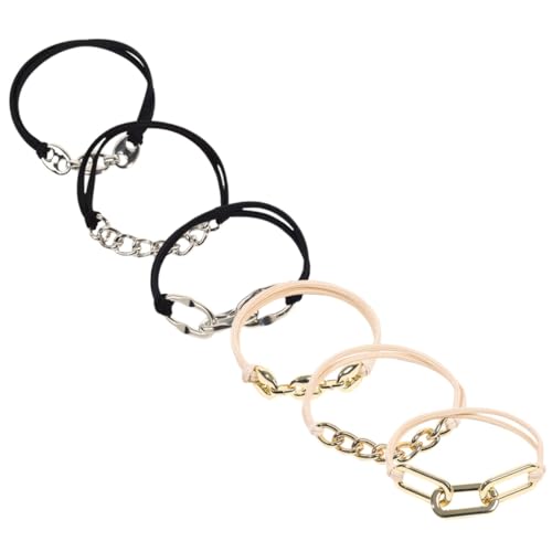 Housoutil 6st Metallkette Gummiband Elastischer Pferdeschwanzhalter Haarbänder Für Frauen Haargummis Für Damenhaar Haarschmuck Für Mädchen Bulk-haargummis Die Kette Armband Fräulein von Housoutil