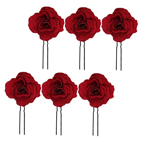 Housoutil 6st Rosafarbene Haarnadel Frauen Haarnadel Elegante Haarnadel Hochzeit Haarnadel Hochzeitshaar Rote Haarspangen Rosafarbene Haarspange Haarschmuck Stoff Rose Haarklammer Braut von Housoutil