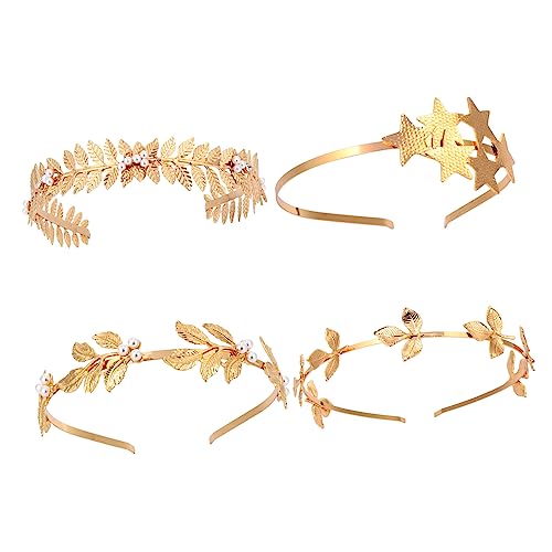 Housoutil 8 Stk Blatt Krone Stirnband haar zubehör haarschmuck hochzeitshaar schmuck hair accessories for girls goldene haarklammer Jahrgang Kopfbedeckung Schal Geschenk Brautjungfer Perle von Housoutil