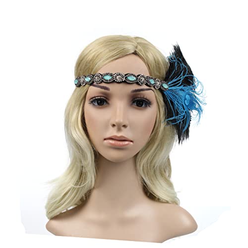 Housoutil Flapper-haar-accessoires Kopfbedeckungen Für Teepartys Crystal Flapper 1920er Federstirnband Great Gatsby Hair Fascinator 1920er Party Stirnband Pfau Kleidung Blinddarm Damen von Housoutil