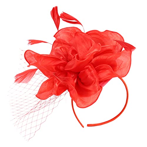 Housoutil Fascinator-Hut Blumen-Mesh-Stirnband Roter Party-Fascinator-Hut Hochzeits-Cocktail-Bankett-Kopfschmuck von Housoutil
