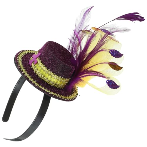 Housoutil Feder Stirnband Mardi Gras Federstirnband Karneval Kopfschmuck Mardi Gras Kopfschmuck Karnevalskopfschmuck Fascinator-feder-stirnband Haarschmuck Violett Damen Zubehör Hut Stoff von Housoutil