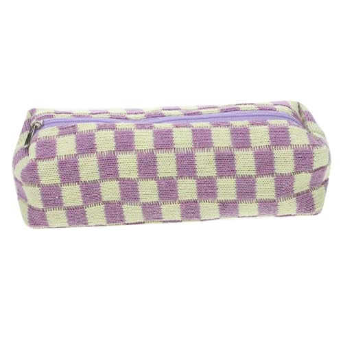 Housoutil Federmäppchen Im Schachbrettmuster Schreibwaren Kariert Organizer Federmäppchen Wohnung Groß Bleistift Tragbar Klein Gesteppt Multifunktions-Aufbewahrungstasche Polyester Violett von Housoutil