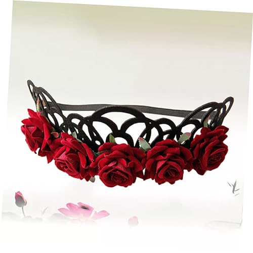 Housoutil Foto Requisite Blumenkrone Haarbänder Stirnband Hochzeit Stirnband Foto Stütze Blumenkrone Brautblumen Kopfschmuck Stirnband Mit Blumenkrone Tiara Rose Kranz Rot von Housoutil