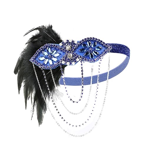 Housoutil Retro Kopfbedeckung 20er Jahre Partyzubeh?r 1920er Schmuck Flapper Headpiece Kostüm Gatsby Frauen Kopfschmuck Gatsby Kopfbedeckung haarschmuck Feder Stirnband Fräulein von Housoutil