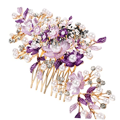 Housoutil Haarpfropfen Kopfschmuck Für Mädchen Haarkamm-clip Kopfbedeckung Haarkamm Mit Strass Haarschmuck Für Bräute Blumenkämme Haarkämme Mit Perlenblumen Stirnband Violett Gemalt Braut von Housoutil