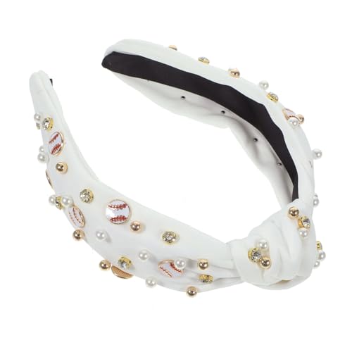 Housoutil Baseball-knoten-stirnband Geknotetes Stirnband Für Damen Breite Stirnbänder Für Damen Sportliches Haarband Geknotetes Haarband Yoga-haarband Braut Strasssteine Metall Schal Weiß von Housoutil