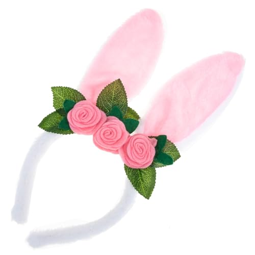 Housoutil Hasenohr Stirnband ostern haarband Ostern Kopfbedeckung kinder haarschmuck hair accessories for girls Rosendekorationen weißer Stoffhase Osterparty-Stirnband Hasenmütze von Housoutil