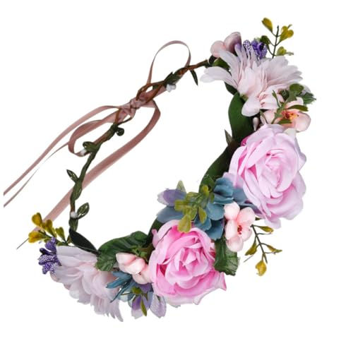 Housoutil Florales Stirnband kopfschmuck Tiara Brautkopfbedeckung Hochzeit Haarband Haarreifen für Blumenmädchen Blumenstirnbänder für Mädchen Krone Stirnband Zubehör Strandresort von Housoutil