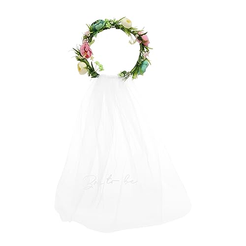 Housoutil Künstlicher Rosenkranz Blumenmädchen Haarband Haarschmuck Für Die Hochzeit Tüll Schleier Blumenkopfschmuck Für Frauen Rosengirlande Fräulein Koreanisch Haarring Plastik von Housoutil