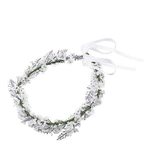 Housoutil Lavendelblumenstirnband Für Frauen Blumenmädchen-kopfbedeckungen Für Die Hochzeit Lavendel Stirnband Für Mädchen Blaue Haargummis Krone Heiligenschein Weiß Fräulein von Housoutil