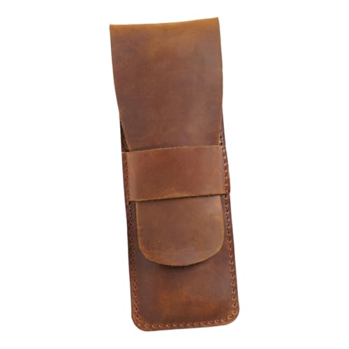 Housoutil Leder Stiftetui Retro Stiftetui Aufbewahrungstasche für Berufstätige Handgefertigt aus Echtem Leder Design Wahnsinnsbraun von Housoutil