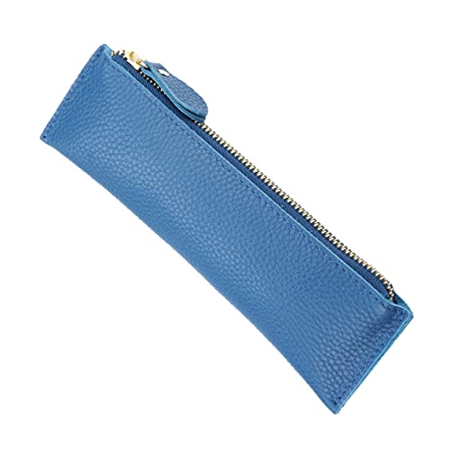 Housoutil Mode Leder Stifthalter Kreative Vintage Stiftetui Aus Echtem Leder Litchi Textur Einfache Stifttasche Blau Für Zuhause Oder Zu Besonderen Anlässen von Housoutil