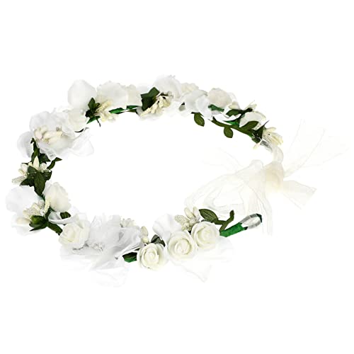 Housoutil Mori Brautkranz Kopfbedeckung mit Blumengirlande Kranz Braut Stirnband Kranz Stirnband für Mädchen Stirnband mit Blumenkranz haarschmuck Hochzeit Heiligenschein Fräulein Gaze Weiß von Housoutil