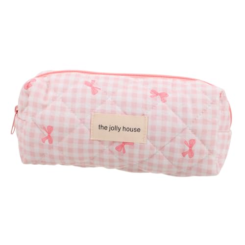 Housoutil Niedliche Federmappe mit Schleife und Kariertem Muster Weiches Flexibles Mäppchen für Mädchen Große Kapazität Tragbarer Stifteorganizer für Schule und Studium von Housoutil