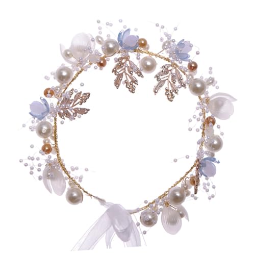 Housoutil Perlen Blumen Stirnband Strass-hochzeits-stirnband Haarpflegezubehör Perlenblumen-kopfschmuck Goldene Haaraccessoires Barock Eisendraht Kasten Braut Weiß Mädchen von Housoutil