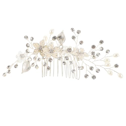 Housoutil Perlenblumen-Haarkamm Brauteinsatzkamm Braut Haarspange Hochzeit Braut Haarkamm Tiara kopfschmuck Brauthaarkamm Abschlussball Haarnadel Zubehör Kopfbedeckung Brautjungfer Weiß von Housoutil