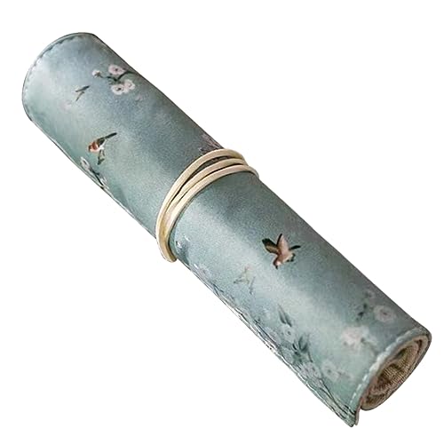 Housoutil Roll Pen Bag aus Hochwertigem mit Nostalgischem Blumen und Kranichdruck für Aufbewahrung von Stiften und Bleistiften Leicht und Tragbar Zuhause von Housoutil