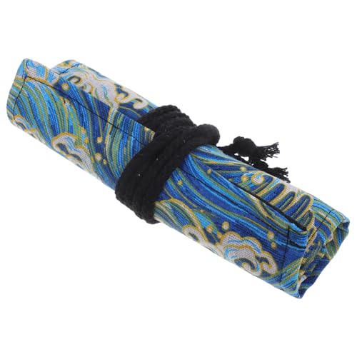 Housoutil Rollen Mäppchen Kunstbedarf für Reisen Stiftetuis für Damen Stifttaschen Bleistiftbeutel Wellenstifthalter Bleistifthalter Bleistiftverpackung Reisebeutel Segeltuch Blau von Housoutil