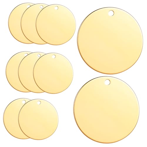 Housoutil Runde Edelstahl-Anhängerrohlinge zum Gravieren, flache Charms mit Loch für DIY-Schmuckherstellung und vielseitige Scheiben für Halsketten, Armbänder, Schlüsselanhänger, 10 Stück von Housoutil