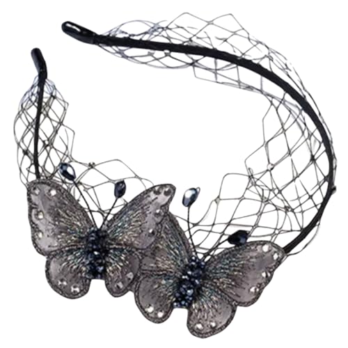 Housoutil Schmetterlings stickerei Stirnband Feen-Accessoires für Frauen Leichenbraut-Kostüm für Damen hair accessories for girls fotozubehör Hochzeitsdekoration Spitzenstirnband charmant von Housoutil