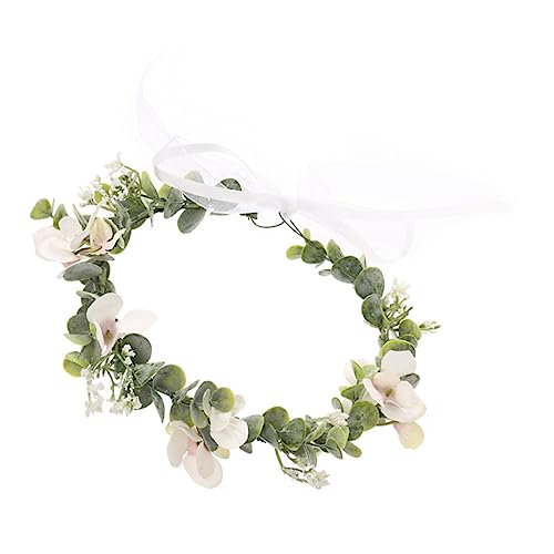 Housoutil Stirnband hochzeit kopfschmuck Blumengirlande Blumenstirnbänder Blumen- Haargummis Tiara braut dekor Braut Kranz Fee Kopfbedeckung Kronenhaar schmücken Brautjungfer Beflockung Weiß von Housoutil