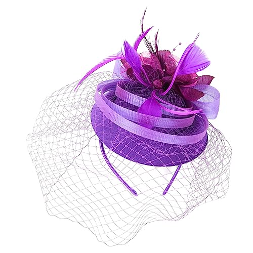 Housoutil Tea-party-hut Tea-party-hüte Für Damen Fascinator-kopfschmuck Teeparty-hüte -derby-hüte Tea-party-stirnband Braut Europäisch Und Amerikanisch Violett Nachmittagstee Nylon von Housoutil