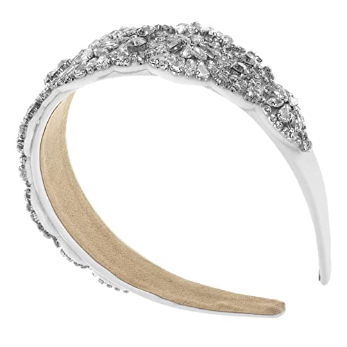 Housoutil Vintage-Stirnband breiter Haarreif Haarschmuck für die Hochzeit Haarband Strass barockes Stirnband Mädchen Kopfbedeckung Glasbohrer Diamant Damen Liner Stoff Weiß von Housoutil