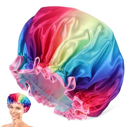 Housoutil Doppellagige Regenbogen Duschhaube, Wiederverwendbar Wasserdichtes Duschhaube Damen Für Frauen Und Männer von Housoutil