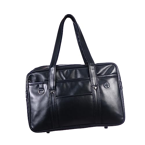 Housoutil Wasserdichte PU Handtasche Schulranzen Unisex Schultertasche mit Robustem Tragegriff für Schüler und Berufstätige Schlichtes Design in Schwarz Strapazierfähige Umhängetasche für von Housoutil