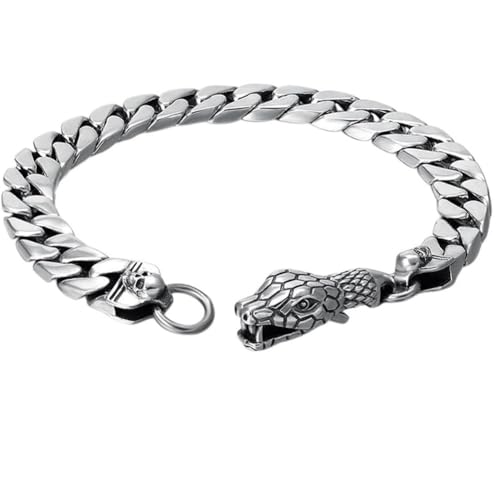 Housunzi 925 Sterlingsilber-Armband mit Auffälligem Schlangenkopf-Anhänger für Herren – Vintage-Hip-Hop-Kette Handgefertigter Schmuck Modisches Statement-Accessoire Geburtstags Geschenke für Ihn,18# von Housunzi