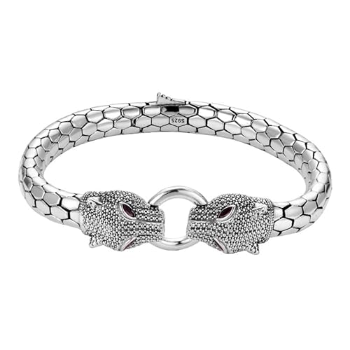 Housunzi Herren Armbänder mit Doppel-Leopardenkopf, S925 Sterling Silber Personalisiertes Damen-Silberarmband, Armreif mit Zirkonia-Schlangenmuster, Schmuckgeschenke für Freunde und Vater,18cm Housunzi Herren Armbänder mit Doppel-Leopardenkopf, S925 Sterling Silber Personalisiertes Damen-Silberarmband, Armreif mit Zirkonia-Schlangenmuster, Schmuckgeschenke für Freunde und Vater,18cm von Housunzi