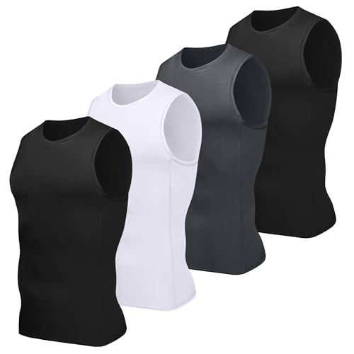 HovSiyla 4 Pack Männer Kompression Fußball ärmellose Shirts Activewear schnell trocknend sportlich Gym Workout Tank Top 5Schwarz Grau Weiß XL von HovSiyla