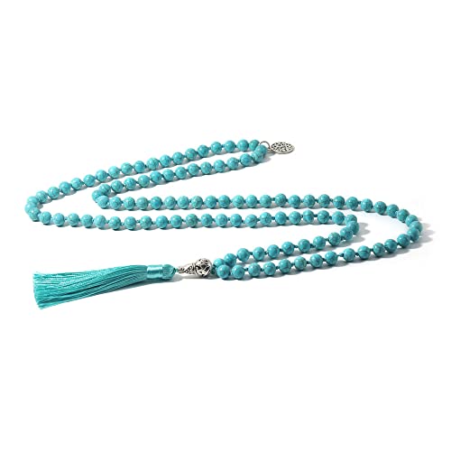 Hovaete 108 Mala Gebetskette Natursteine Meditation Yoga Schmuck 108 handgeknüpfte Japa Mala Perlen lange Quaste Halskette mit Baum des Lebens Anhänger für Männer und Frauen, Stein, Onyx, Türkis Hovaete 108 Mala Gebetskette Natursteine Meditation Yoga Schmuck 108 handgeknüpfte Japa Mala Perlen lange Quaste Halskette mit Baum des Lebens Anhänger für Männer und Frauen, Stein, Onyx, Türkis von Hovaete