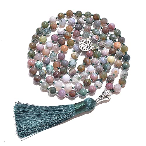 Hovaete 108 Mala Gebetskette Natursteine Meditation Yoga Schmuck 108 handgeknüpfte Japa Mala Perlen lange Quaste Halskette mit Baum des Lebens Anhänger für Männer und Frauen, suit, Stein, Achat Hovaete 108 Mala Gebetskette Natursteine Meditation Yoga Schmuck 108 handgeknüpfte Japa Mala Perlen lange Quaste Halskette mit Baum des Lebens Anhänger für Männer und Frauen, suit, Stein, Achat von Hovaete