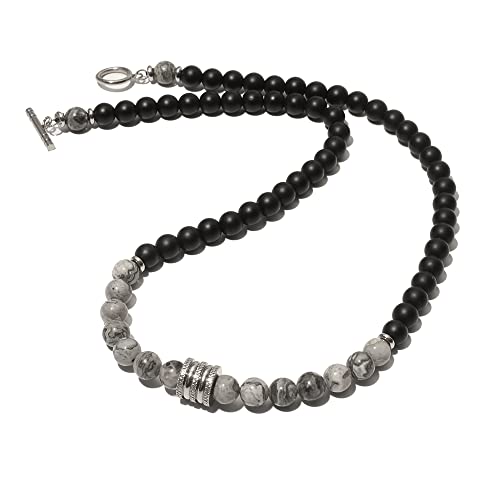 Hovaete 8 mm lange Halskette mit Natursteinperlen, kurze Halskette, Edelstahl, Perlen, Choker, Halskette, modischer Schmuck für Damen und Herren, 55 cm, Stein, Onyx Hovaete 8 mm lange Halskette mit Natursteinperlen, kurze Halskette, Edelstahl, Perlen, Choker, Halskette, modischer Schmuck für Damen und Herren, 55 cm, Stein, Onyx von Hovaete