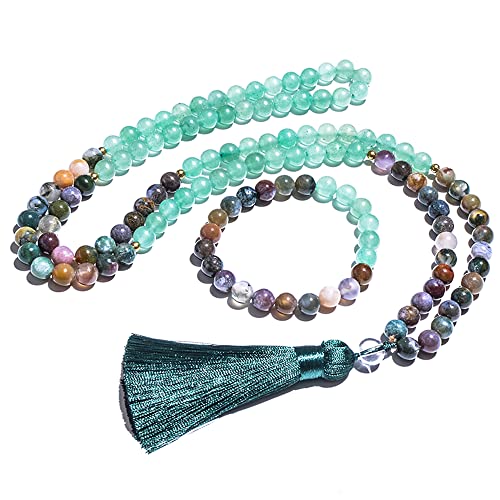 Hovaete Mala-Gebetskette, Halskette, 8 mm, Natursteine, Meditation, Yoga, Schmuck-Set, 108 handgefertigte Japa-Mala-Perlen, lange Quasten-Halskette mit Quasten-Anhänger für Männer und Frauen, lang Hovaete Mala-Gebetskette, Halskette, 8 mm, Natursteine, Meditation, Yoga, Schmuck-Set, 108 handgefertigte Japa-Mala-Perlen, lange Quasten-Halskette mit Quasten-Anhänger für Männer und Frauen, lang von Hovaete