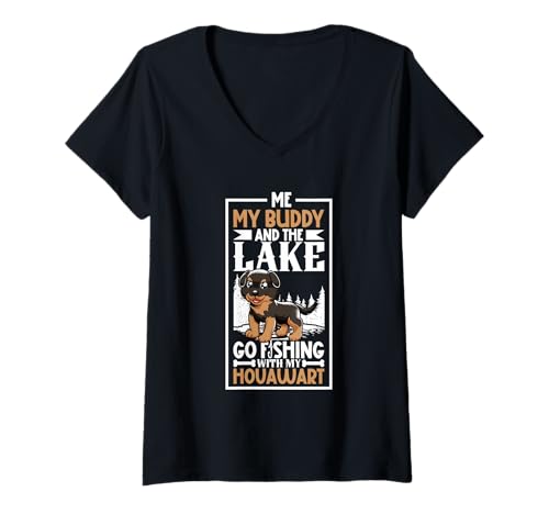 Damen Angeln und Hovawart T-Shirt mit V-Ausschnitt Damen Angeln und Hovawart T-Shirt mit V-Ausschnitt von Hovawart Designs