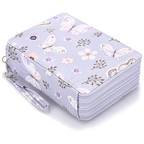 Buntstiftmäppchen mit 200 Fächern aus Segeltuch, Buntstift-Organizer mit Fächern, tragbare Stifttasche mit Reißverschluss und Griff für Jungen und Mädchen, Buntstiftmäppchen, Kunst-Federmäppchen von HoveeLuty
