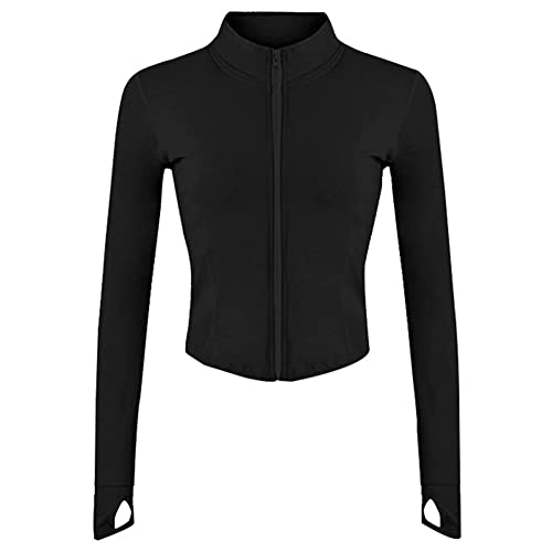 HoveeLuty Damen Laufjacke Atmungsaktive Sportjacke Leichtes Yoga tragen Full Running Track Jacket Yoga Fitness Shirt Langarm Sportjacke Workout Slim Fit Yoga Sportwear with Thumb Holes(L Schwarz) von HoveeLuty