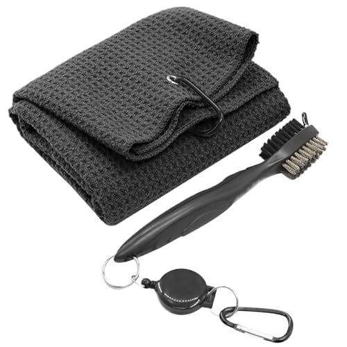 Golf-Reinigungsset 2 Teile/Set Mikrofaser-Golfhandtuch und Golfschlägerbürste mit dehnbarem Karabinerhaken Waffelmuster Golfschläger-Reinigungsset Golfgeschenke für Männer Golfschlägerbürste Golfschlä von HoveeLuty