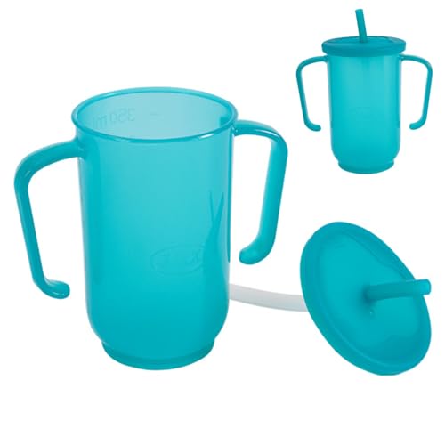 Patiententrinkbecher mit Strohdeckel, 400 ml, Schnabelbecher für Erwachsene, einfacher Trinkbecher, Futterspender, Wasser, Diät-Fütterbecher für ältere Menschen und Behinderte, Hilfsmittel für ältere von HoveeLuty